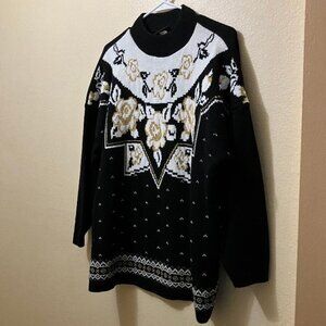 Vintage Trimmings Plus Women's Black/Gold Floral Knit High Neck Sweater Size 24W